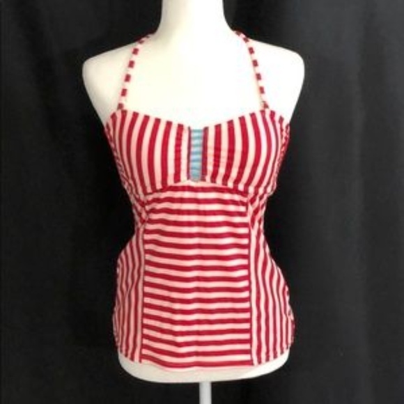 Hobie red and White Striped Tankini Swim Top Medium - Picture 3 of 4